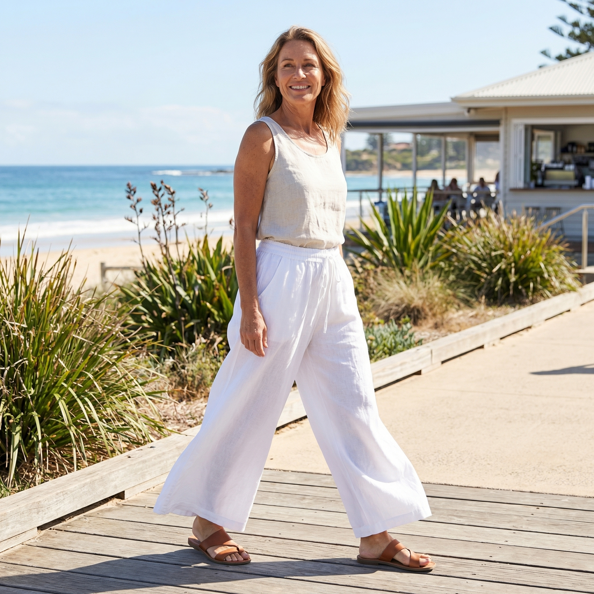 Arlena | Pantalon femme à jambe large en lin, confortable et léger