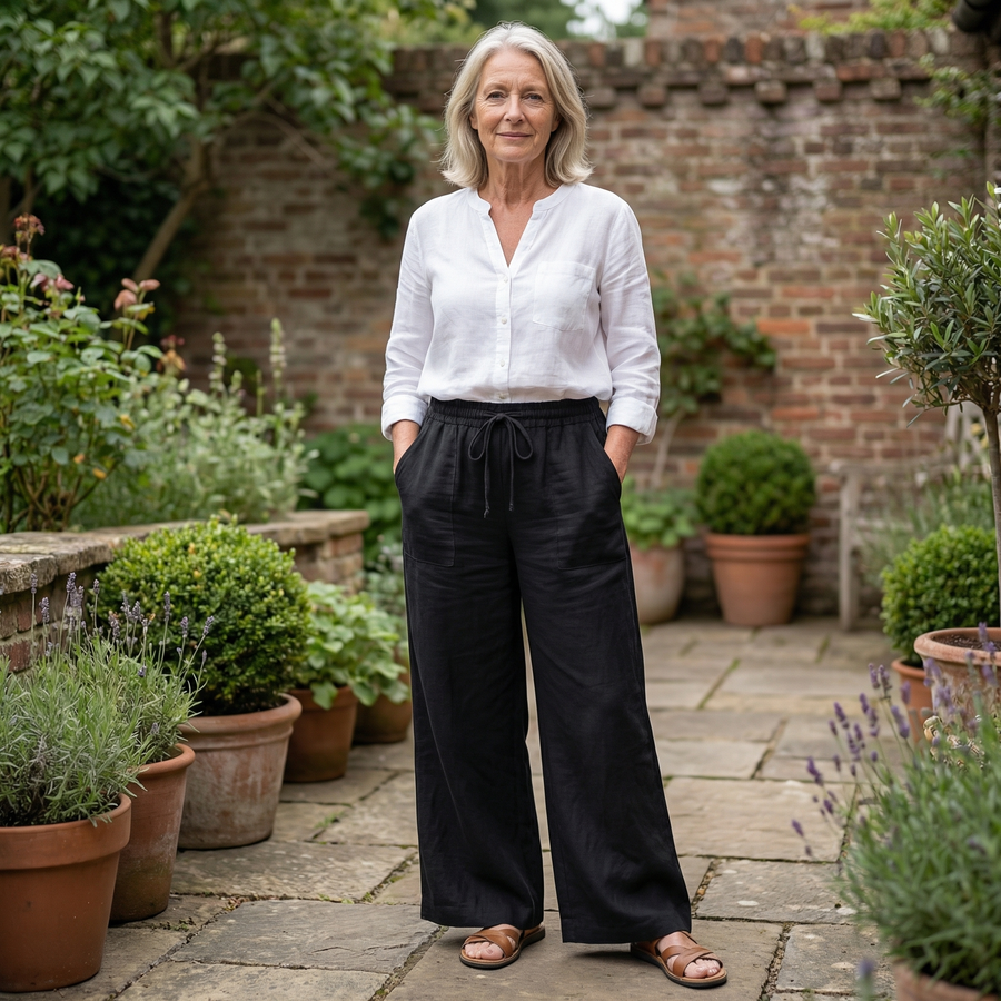 Arlena | Pantalon femme à jambe large en lin, confortable et léger