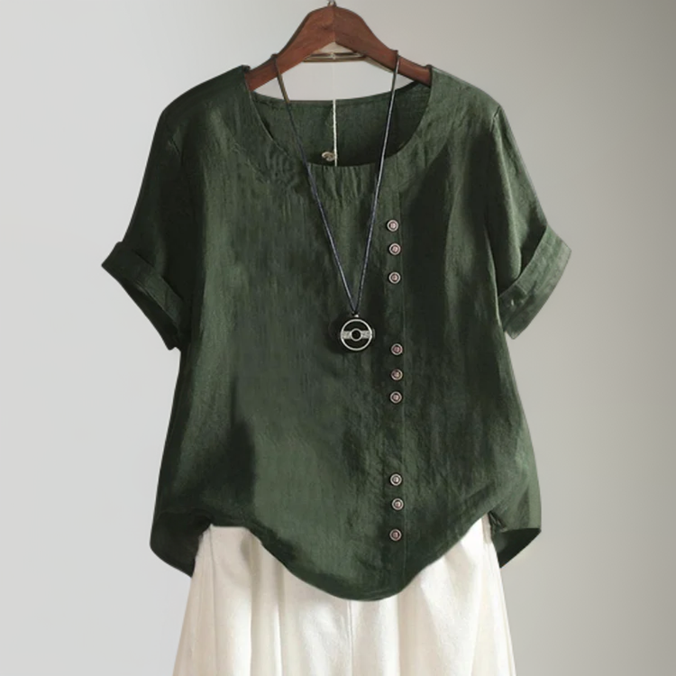 Anika | Blouse femme boutonnée manches courtes en coton-lin, légère mi-saison