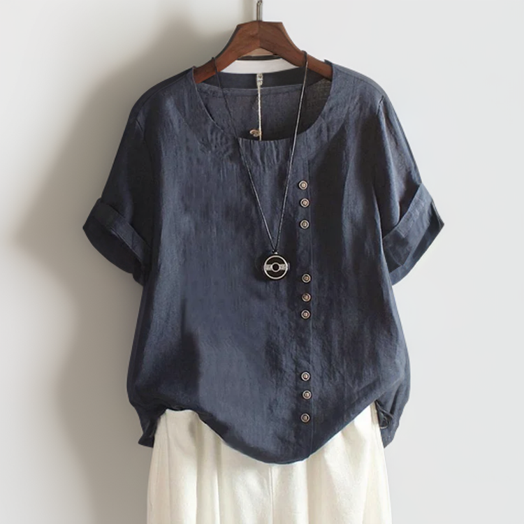 Anika | Blouse femme boutonnée manches courtes en coton-lin, légère mi-saison