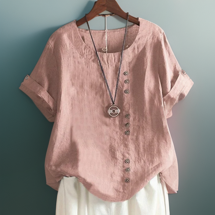 Anika | Blouse femme boutonnée manches courtes en coton-lin, légère mi-saison