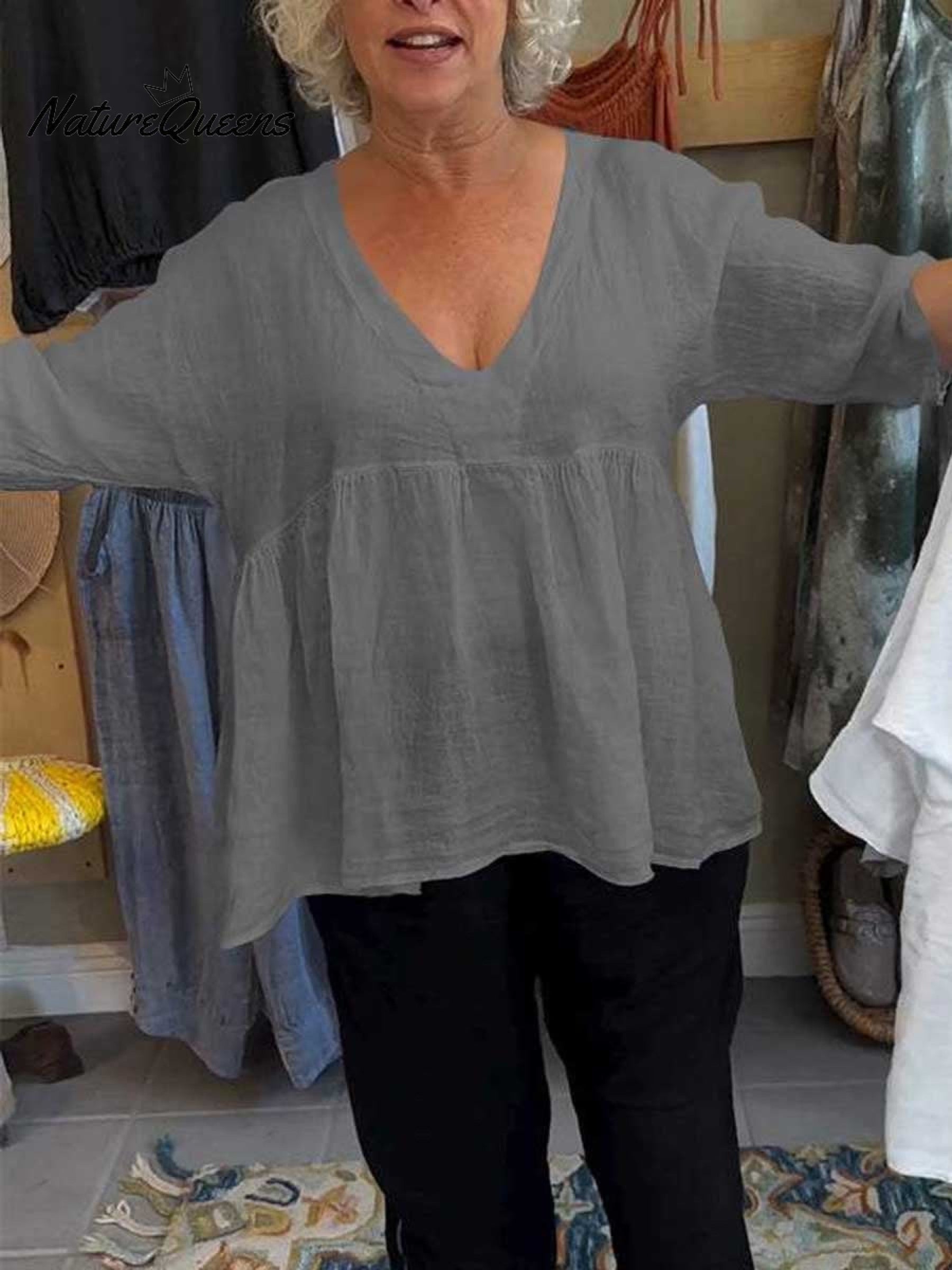 Loretta | Blouse femme en coton-lin à col V, légère au quotidien
