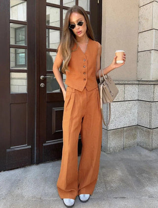 Ensemble Femme Gilet Sans Manche et Pantalon Large Coordonné