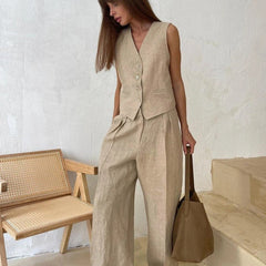 Ensemble Femme Gilet Sans Manche et Pantalon Large Coordonné
