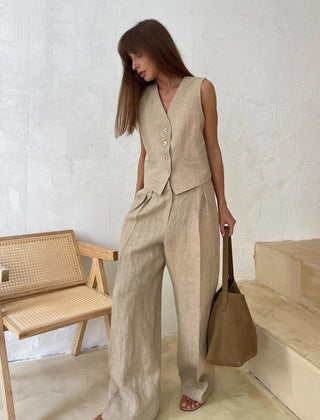 Ensemble Femme Gilet Sans Manche et Pantalon Large Coordonné