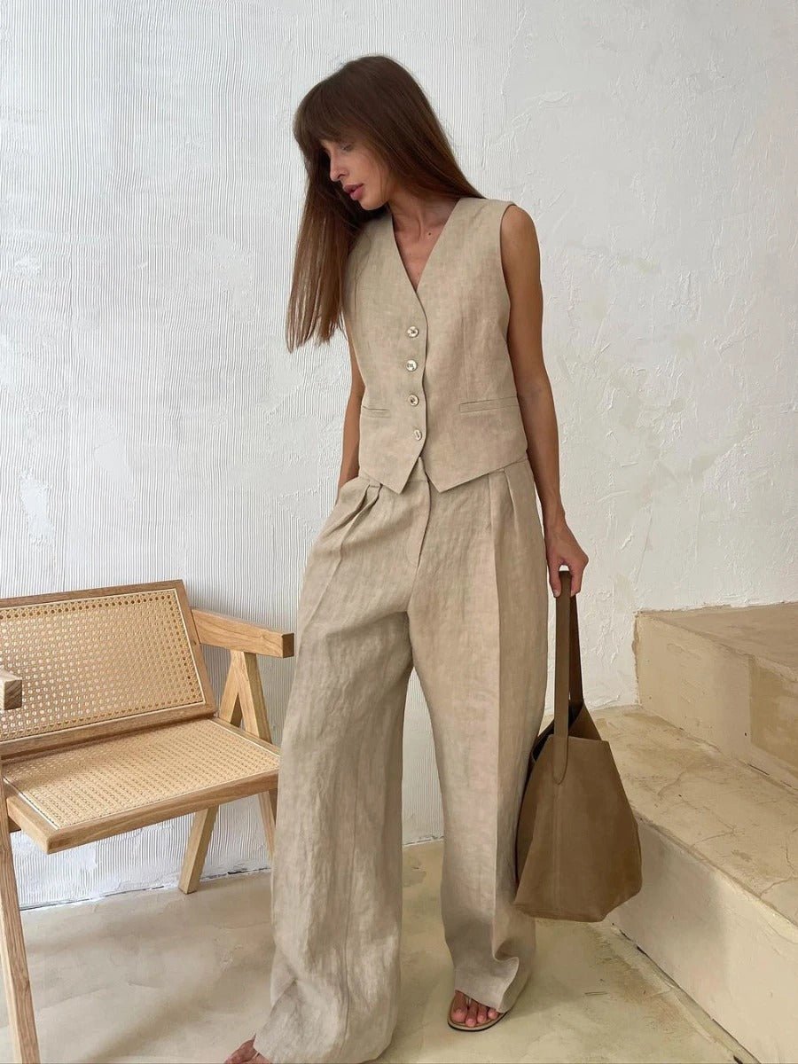 Ensemble Femme Gilet Sans Manche et Pantalon Large Coordonné