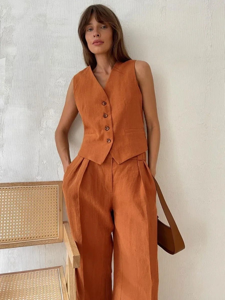 Ensemble Femme Gilet Sans Manche et Pantalon Large Coordonné