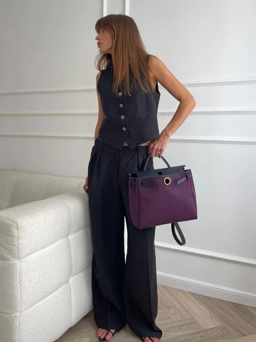 Ensemble Femme Gilet Sans Manche et Pantalon Large Coordonné