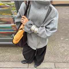 Manteau en Laine Femme à Col Montant Boutonné