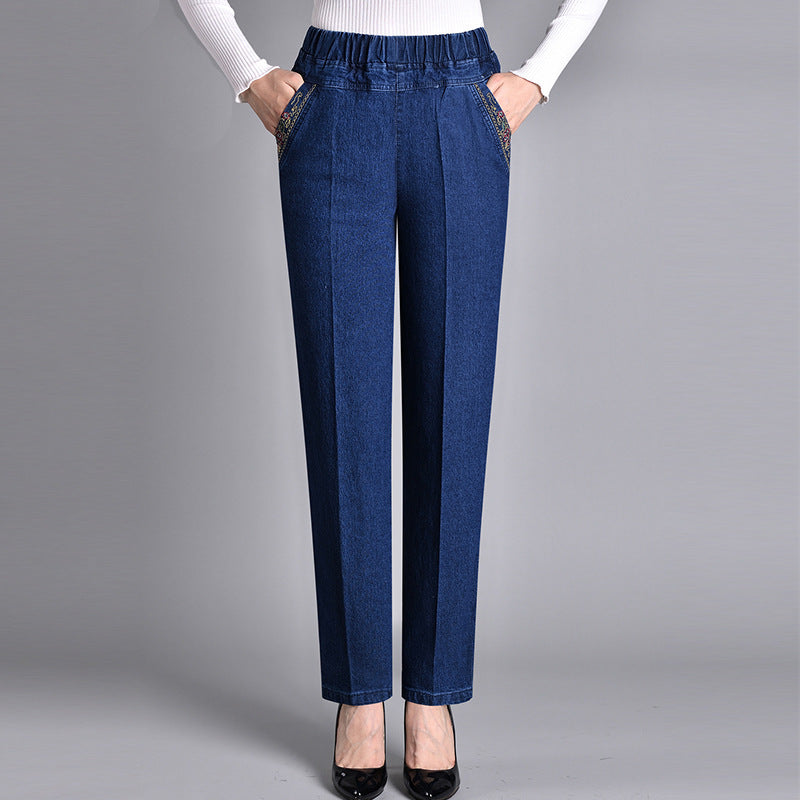 Bianca | Pantalon femme confortable à jambe droite, taille élastique