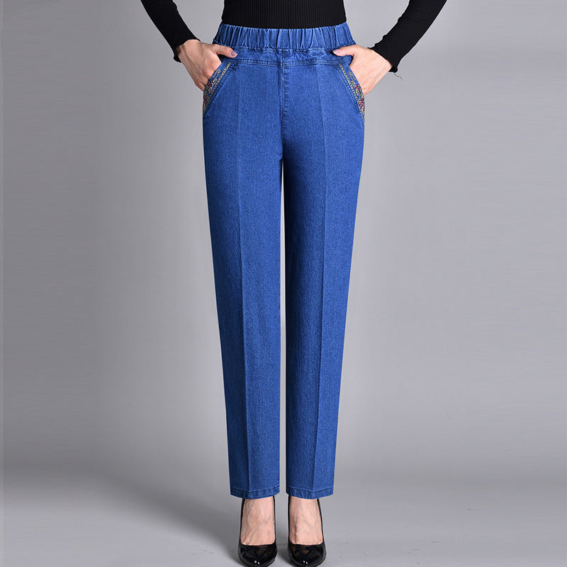 Bianca | Pantalon femme confortable à jambe droite, taille élastique