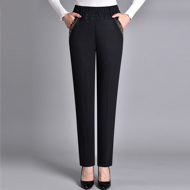 Bianca | Pantalon femme confortable à jambe droite, taille élastique