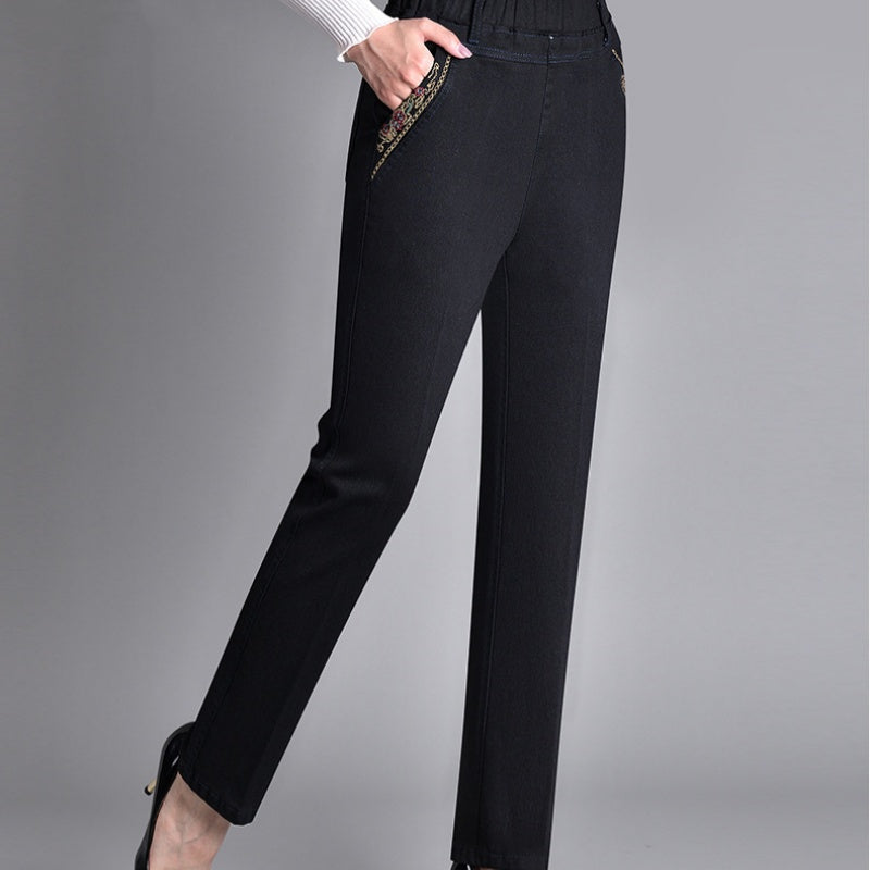 Bianca | Pantalon femme confortable à jambe droite, taille élastique