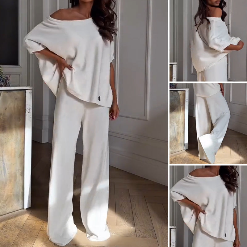 Salomé | Ensemble deux pièces femme haut asymétrique et pantalon large, chic pour l'été