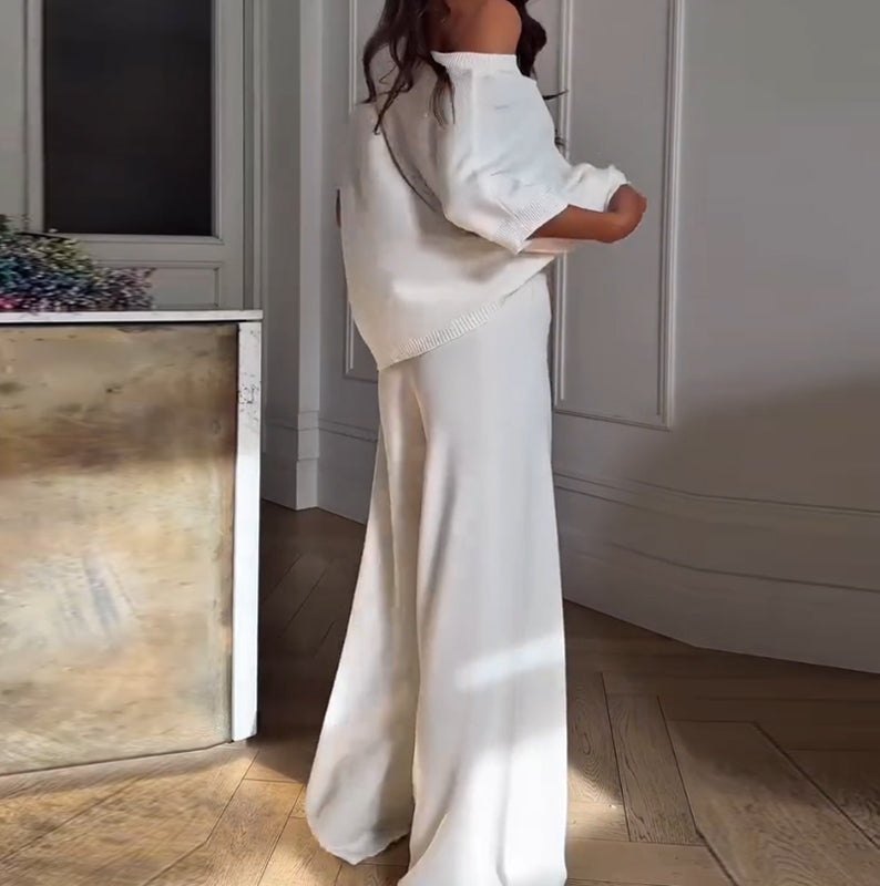 Salomé | Ensemble deux pièces femme haut asymétrique et pantalon large, chic pour l'été