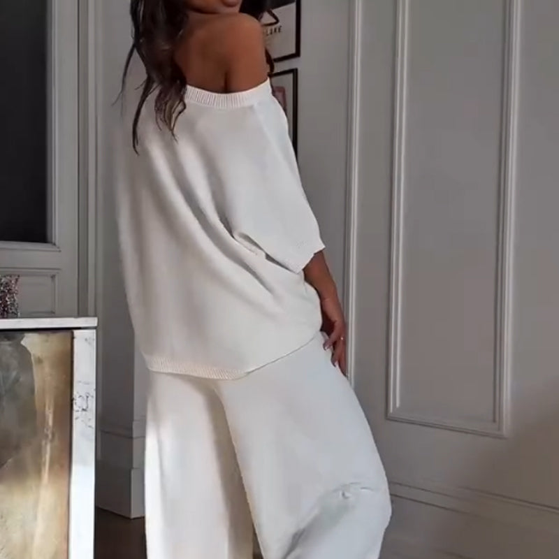 Salomé | Ensemble deux pièces femme haut asymétrique et pantalon large, chic pour l'été