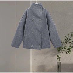 Manteau en Laine Femme à Col Montant Boutonné