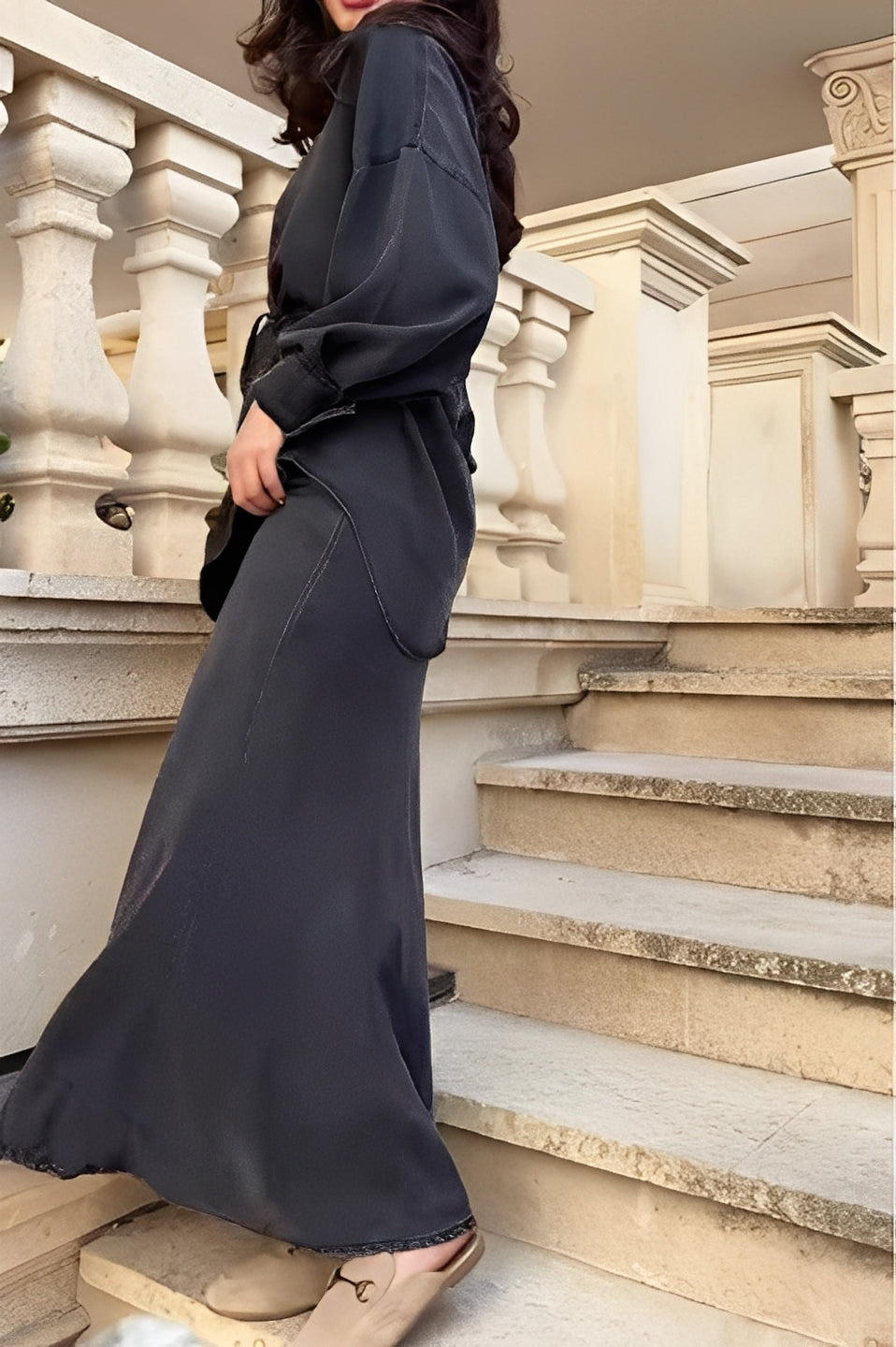 Evelore | Ensemble deux pièces femme chemise à cordon et jupe, manches longues confortable