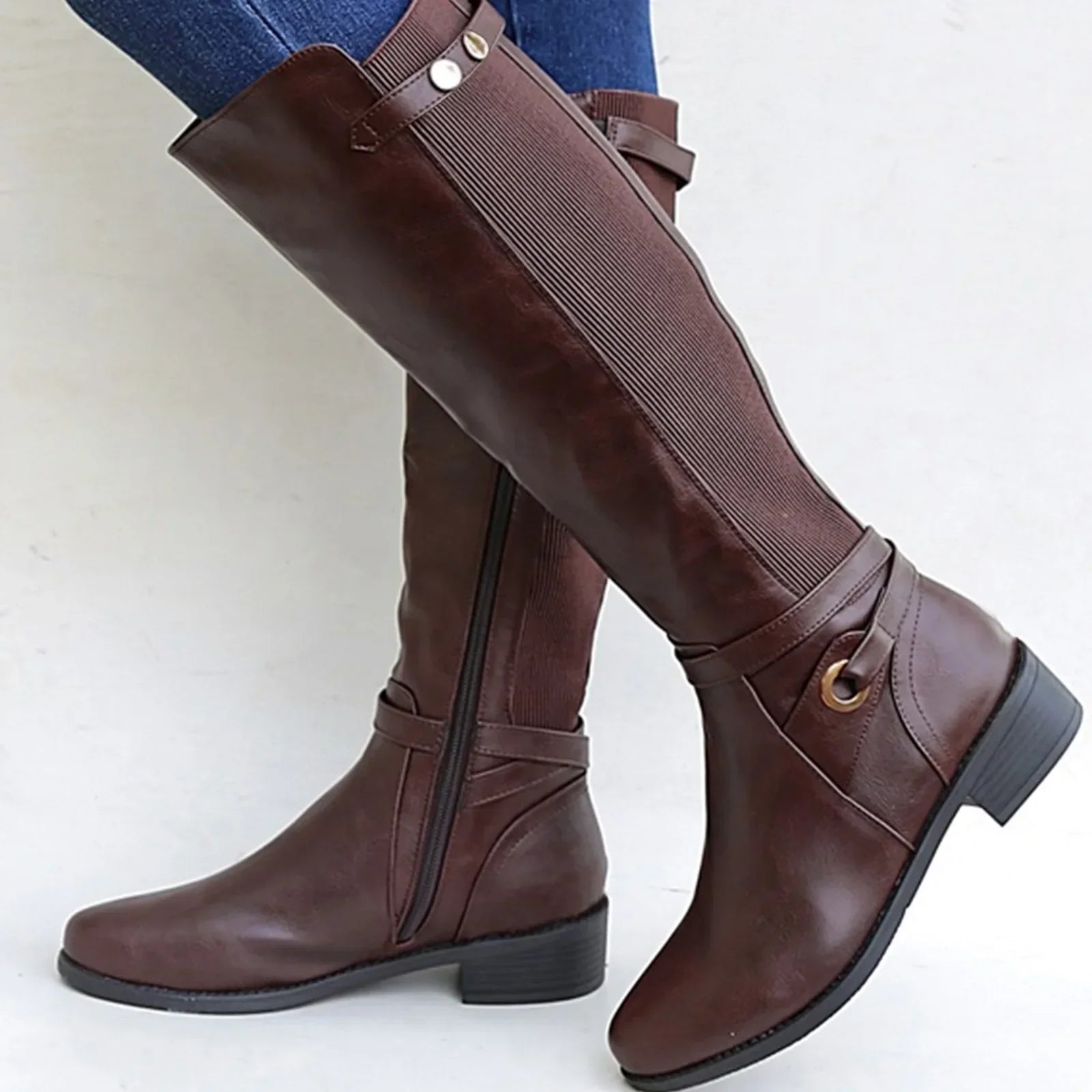 Bottes Hautes Femme à Talon Bas Confortables