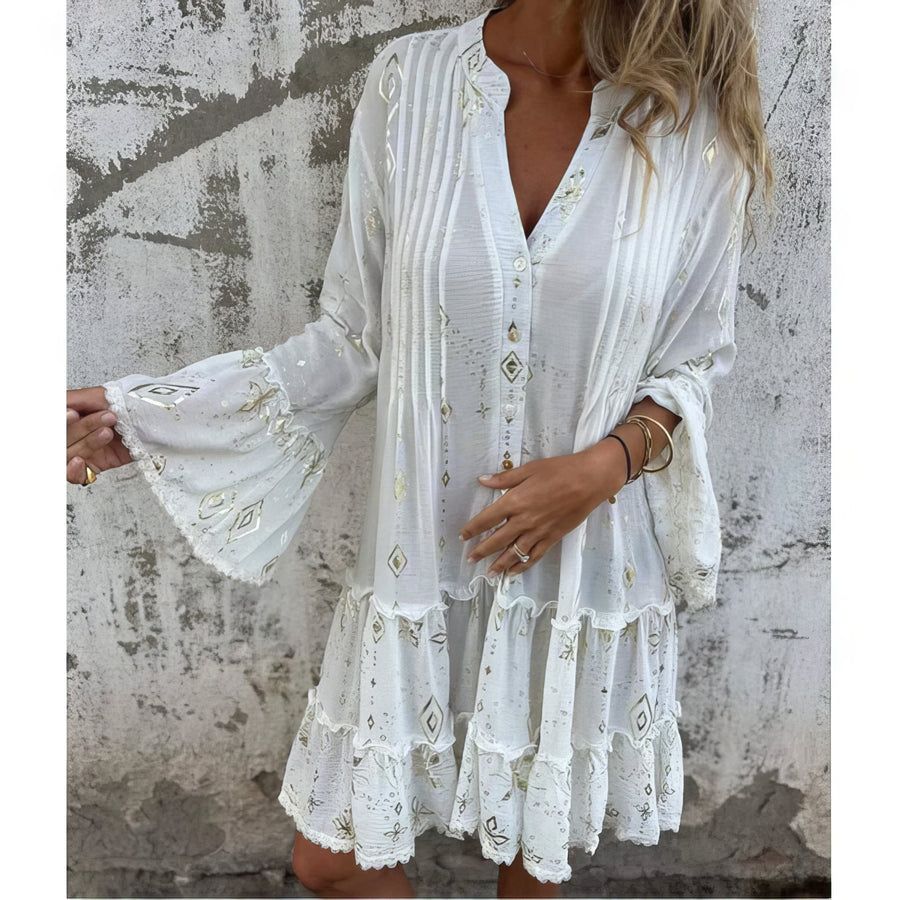 Apolline | Robe midi femme bohème fluide en viscose-lin, légère et élégante pour l'été